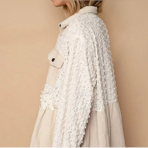 NEW POL Corduroy Beige Oversized Button Down Shacket Jacket Size Small - Picture 4 of 6